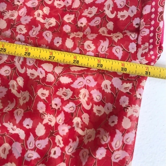 Kimono Duster Red Pink Floral Semi Sheer Open Front Flowy Chiffon Women One Size - Picture 12 of 13